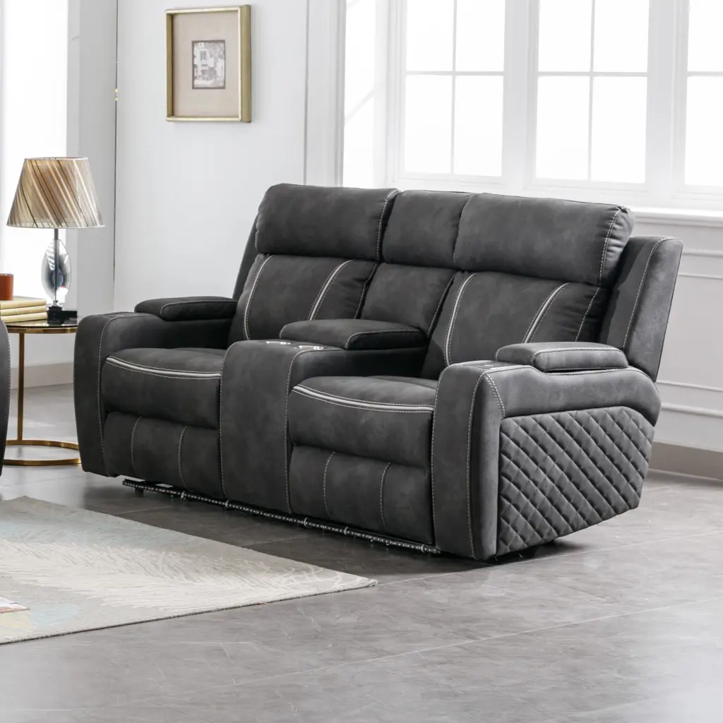 Contemporary Plush Velvet-Like Upholstered Living Room Reclining Love Seat Brown AC Pacific