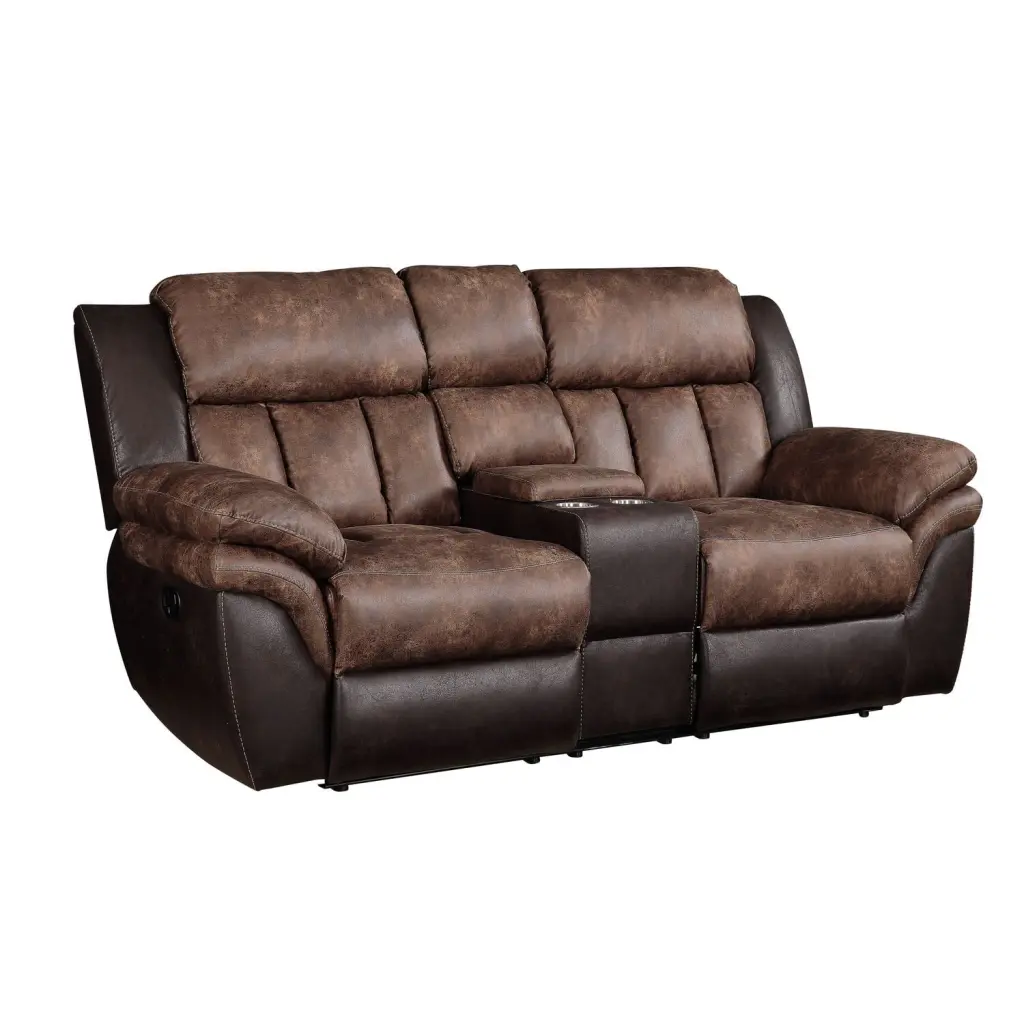 ACME Jaylen Microfiber Reclining Loveseat Console Toffee and Espresso Acme Furniture