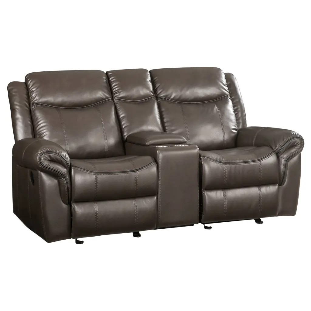 ACME Lydia Motion Loveseat Console and USB Port Brown Leather Aire Acme Furniture