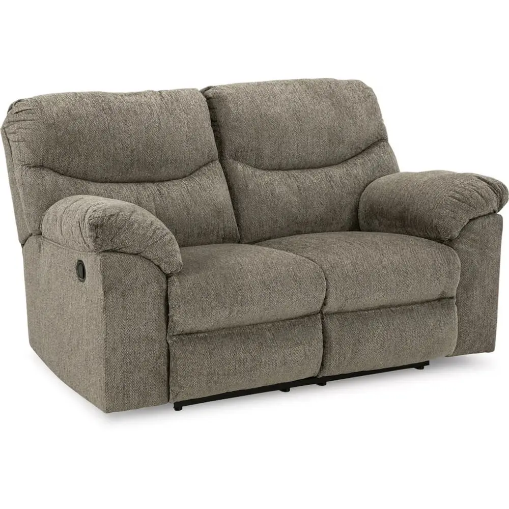 Ashley Furniture Alphons Fabric & Wood Reclining Loveseat Gray - Modern Recliner Sofa