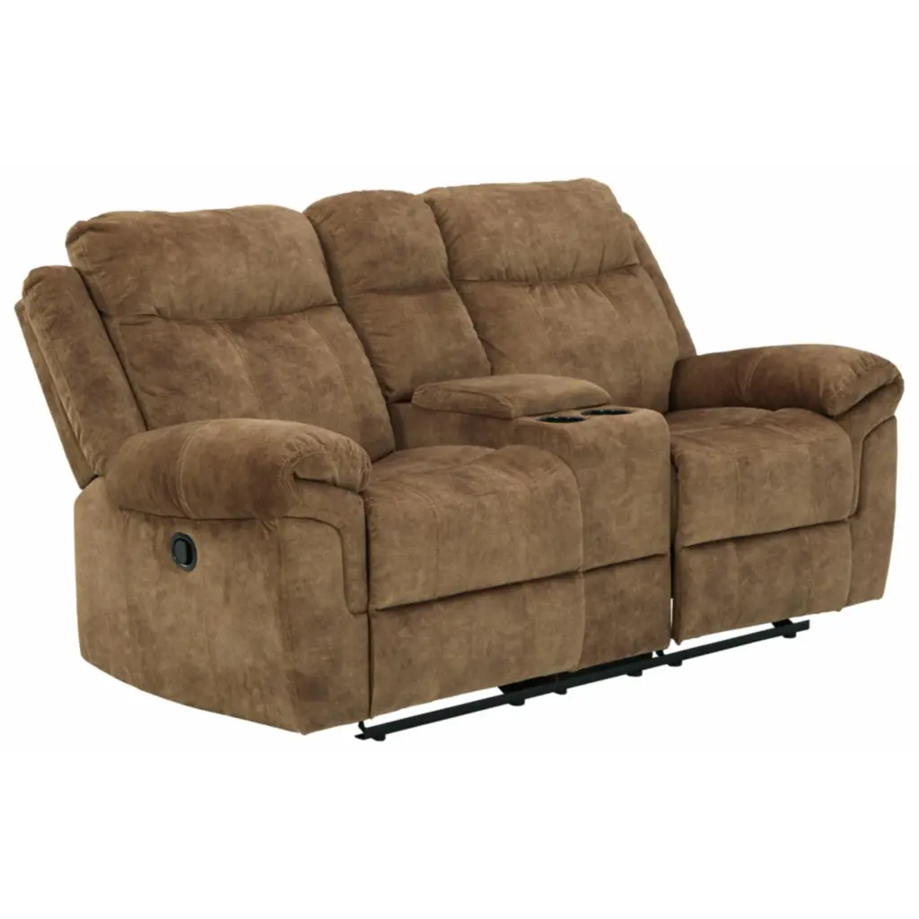 Signature Design Ashley Huddle-Up Reclining Loveseat Console Nutmeg Ashley Furniture
