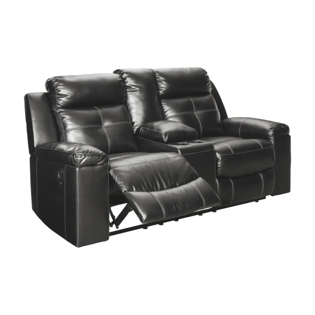 Signature Design Ashley Kempten Reclining Loveseat Console Black Ashley Furniture