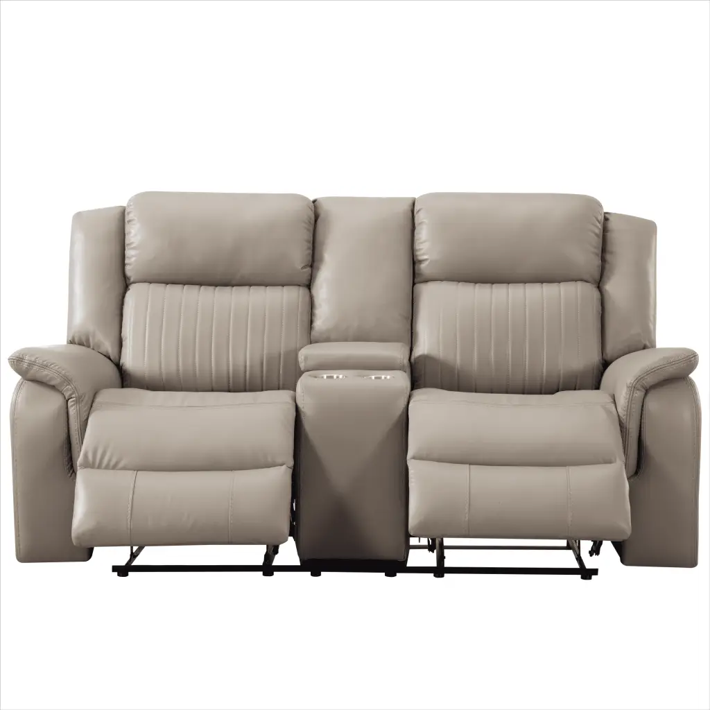 Aukfa Gray Manual Reclining Loveseat Storage Console and Cup Holders