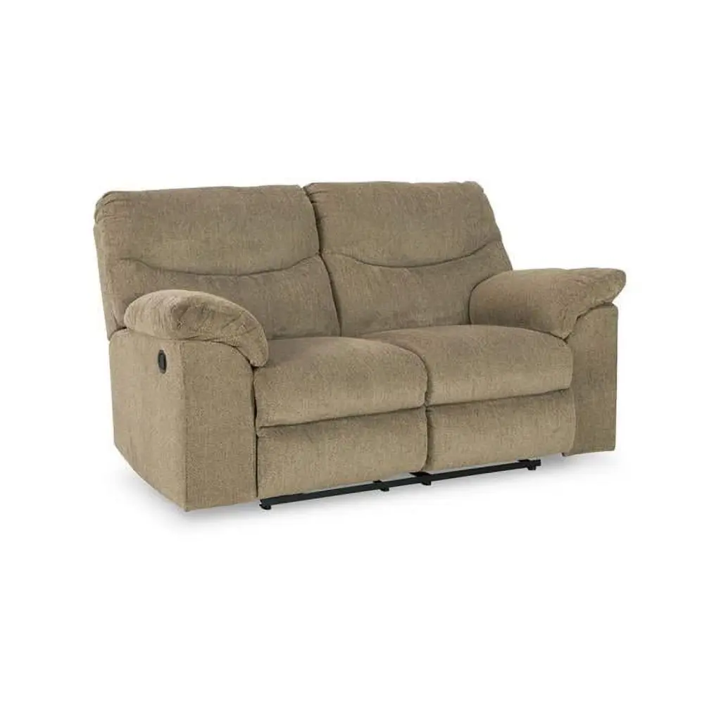Benjara BM309312 70 Inch Tul Polyester Soft Cushioned Manual Recliner Loveseat Beige & Brown