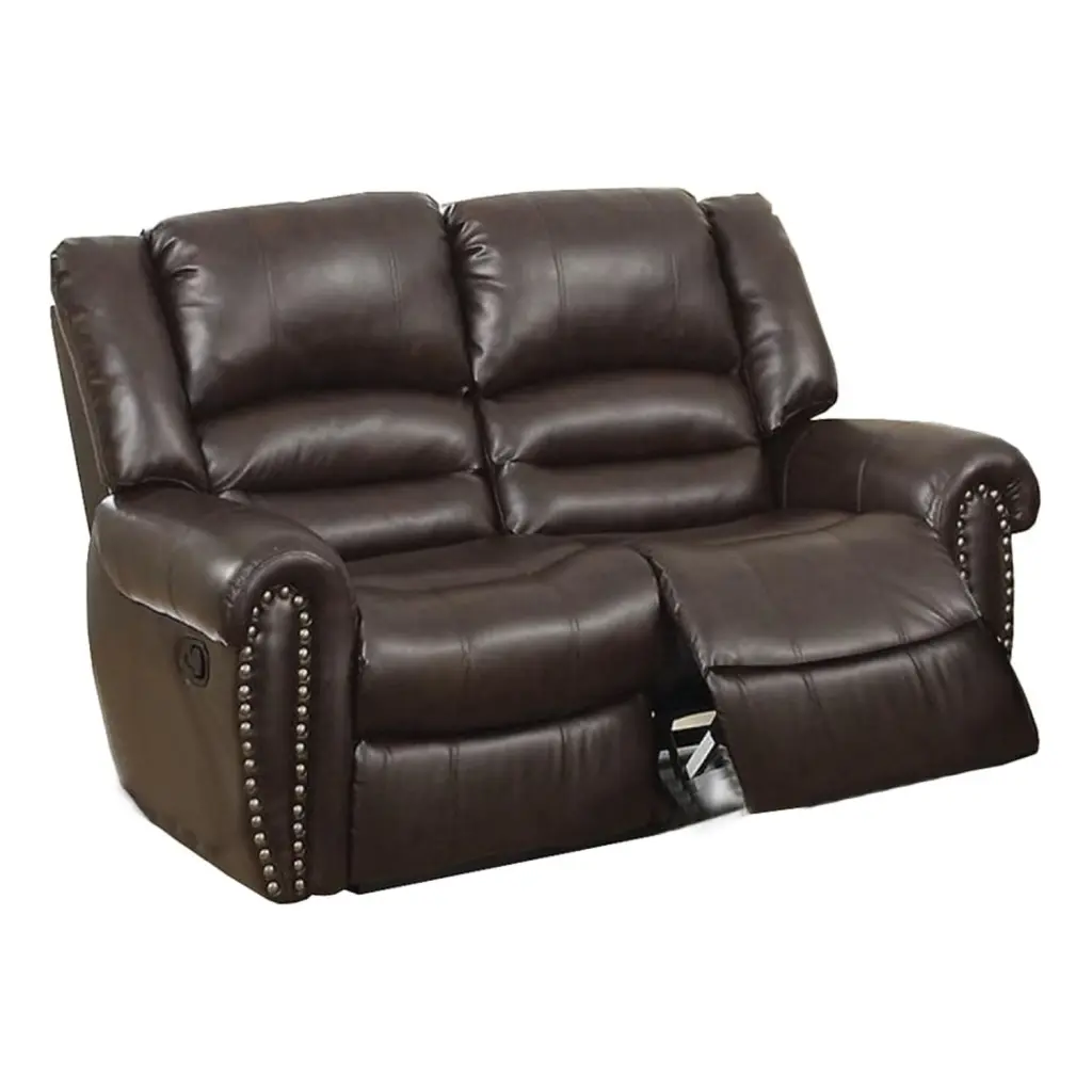 Benjara 63 Contemporary Bonded Leather Plywood Reclining Loveseat Brown