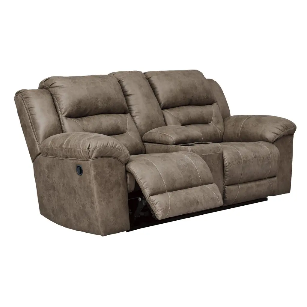 Benjara Wooden Dual Recliner Loveseat Storage Console Gray