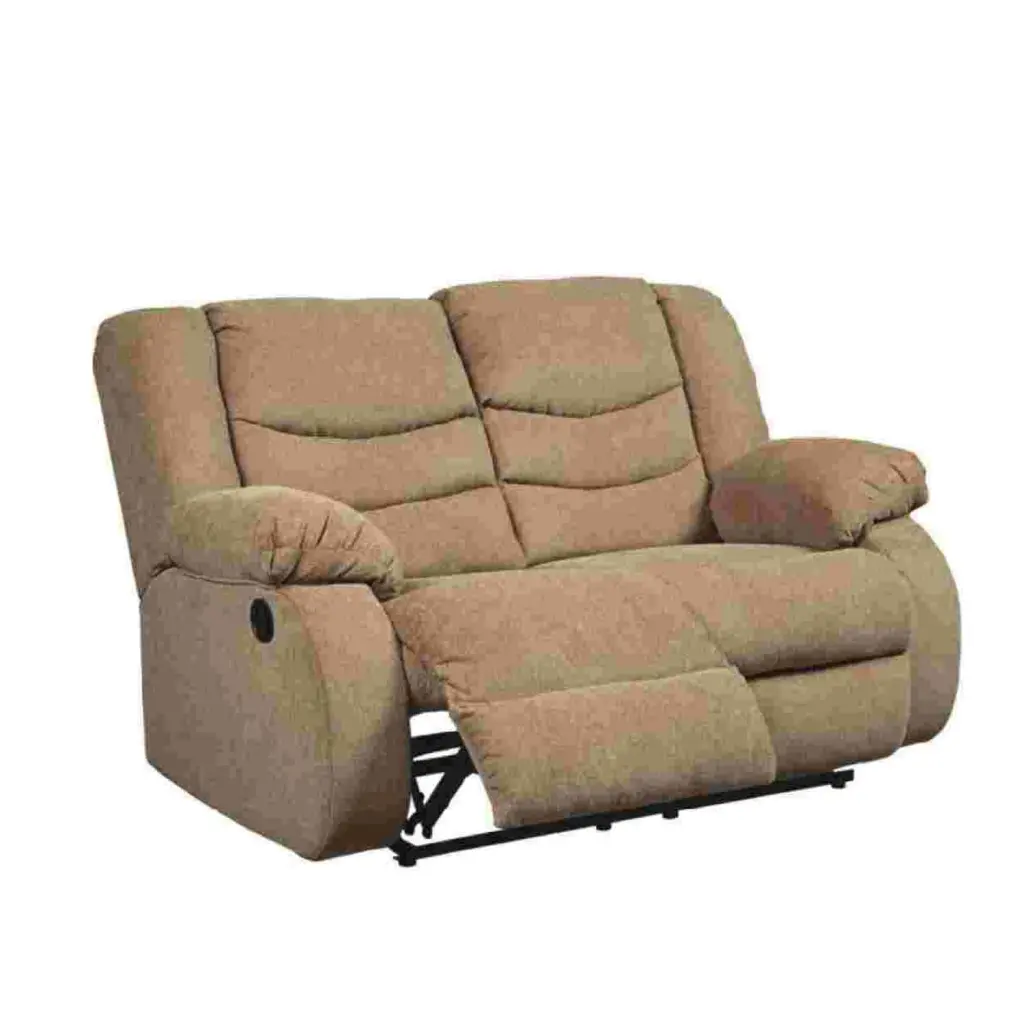 Benjara Reclining Loveseat Pull Tab Reclining Motion Mocha Brown Benzara