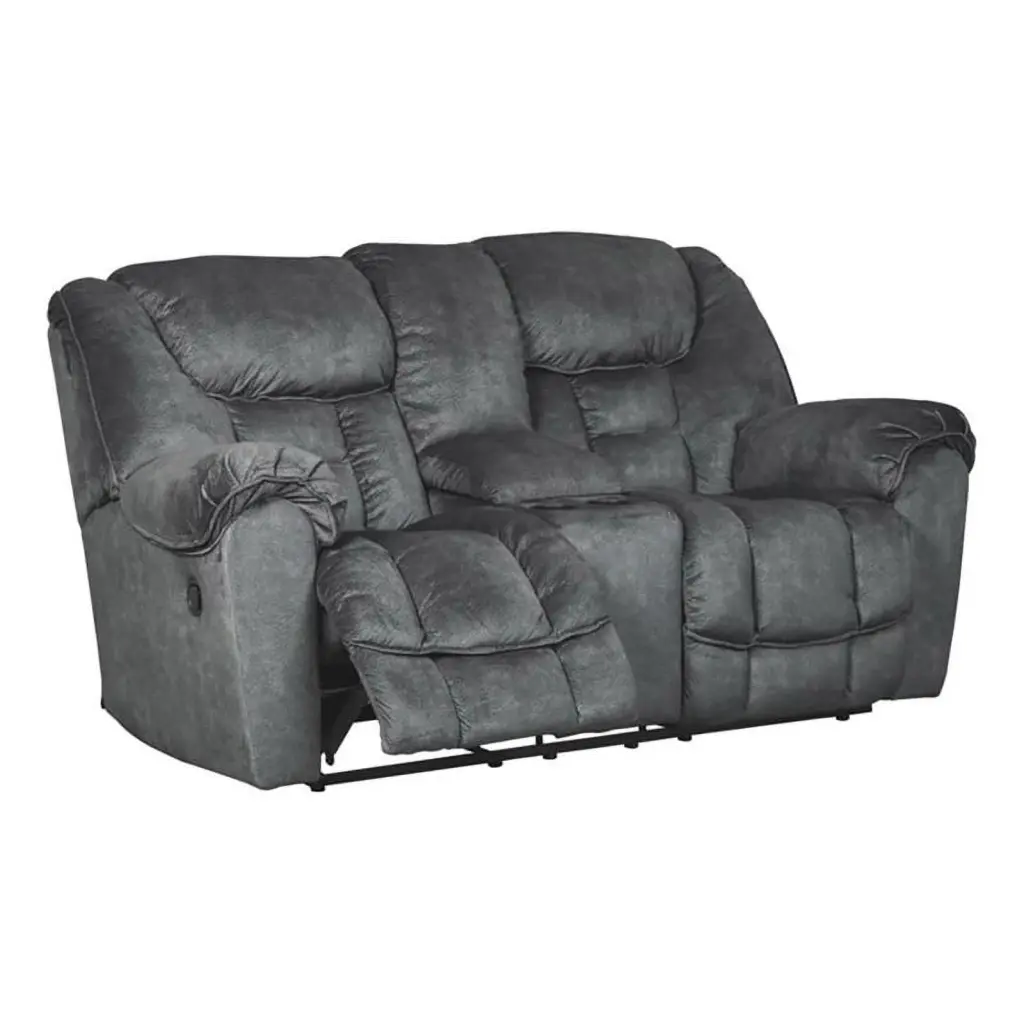 Bowery Hill Contemporary Fabric Reclining Loveseat Console Granite Gray