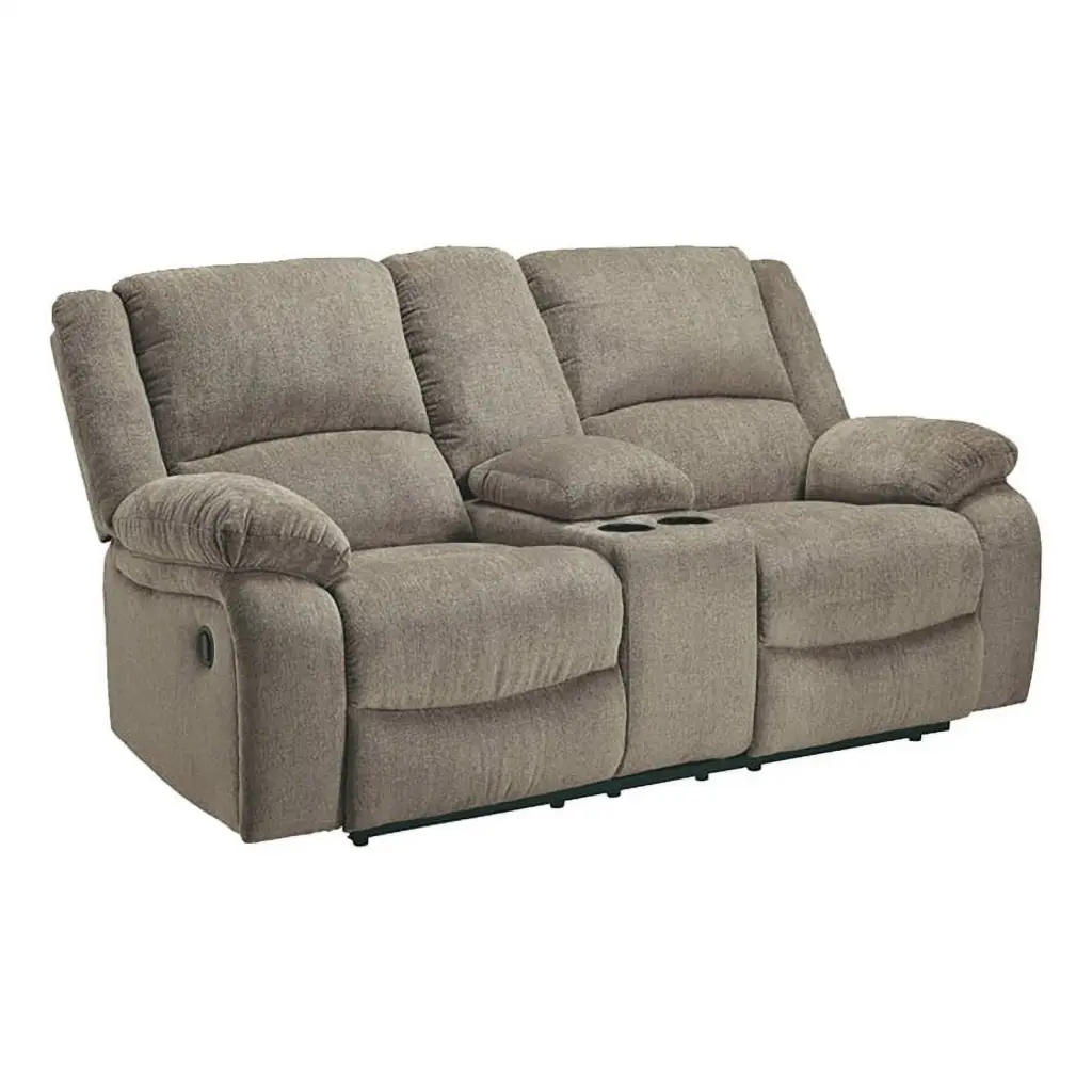Bowery Hill Contemporary Fabric Reclining Loveseat Console Pewter