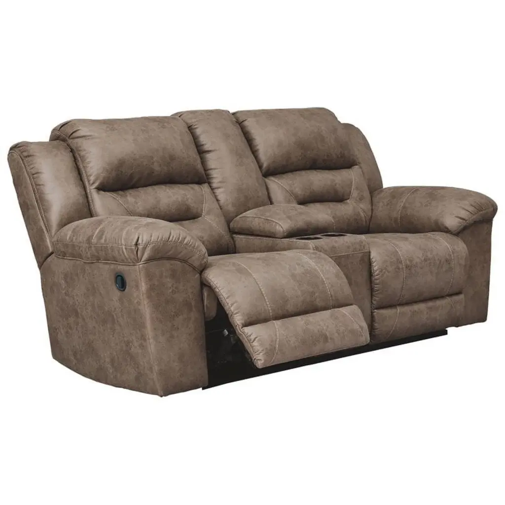 Bowery Hill Contemporary Reclining Loveseat Console Fossil - Elegant Living Room Furniture