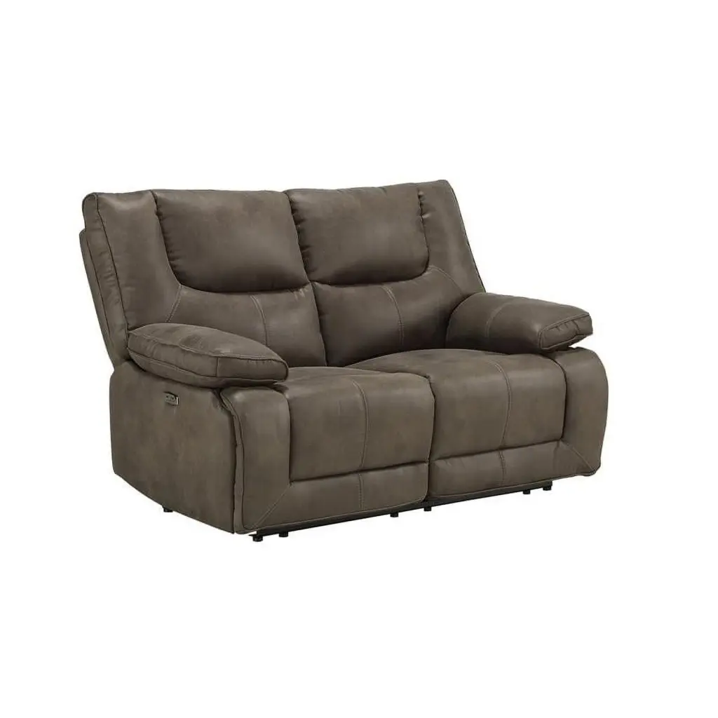 Bowery Hill Power Motion Gray Faux Leather Loveseat Recliner