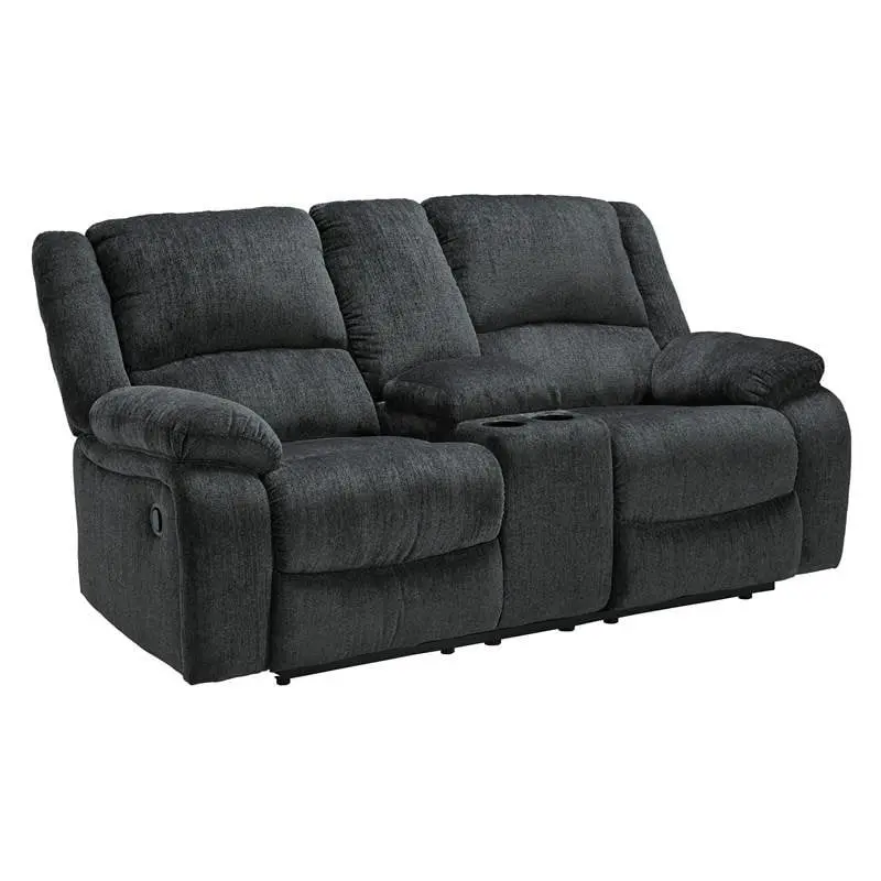 Bowery Hill Power Reclining Loveseat Slate Console and Cup Holders