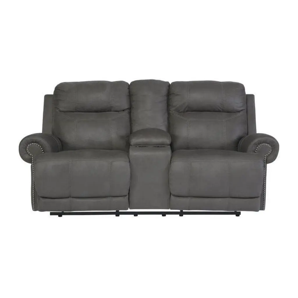 Bowery Hill Reclining Console Loveseat Gray Fabric Living Room