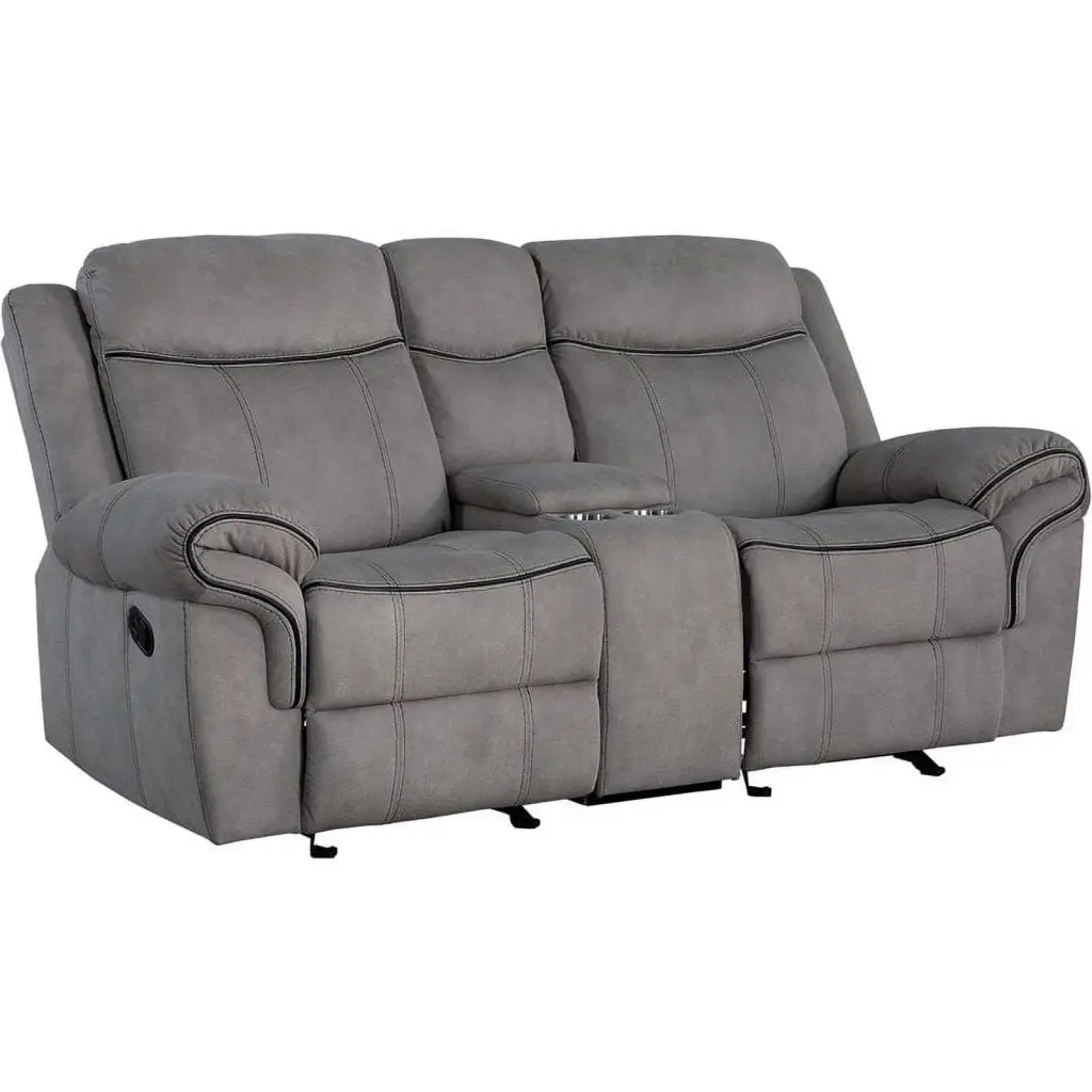 Bowery Hill Reclining Loveseat USB Dock and Console Gray Velvet Modern Homes