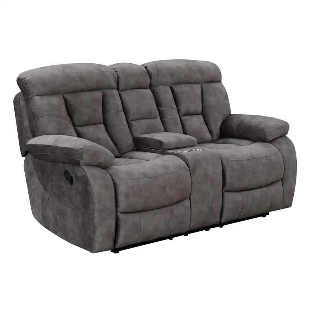 Bowery Hill Transitional Mushroom Recliner Console Loveseat Gray - Comfortable Reclining Sofa