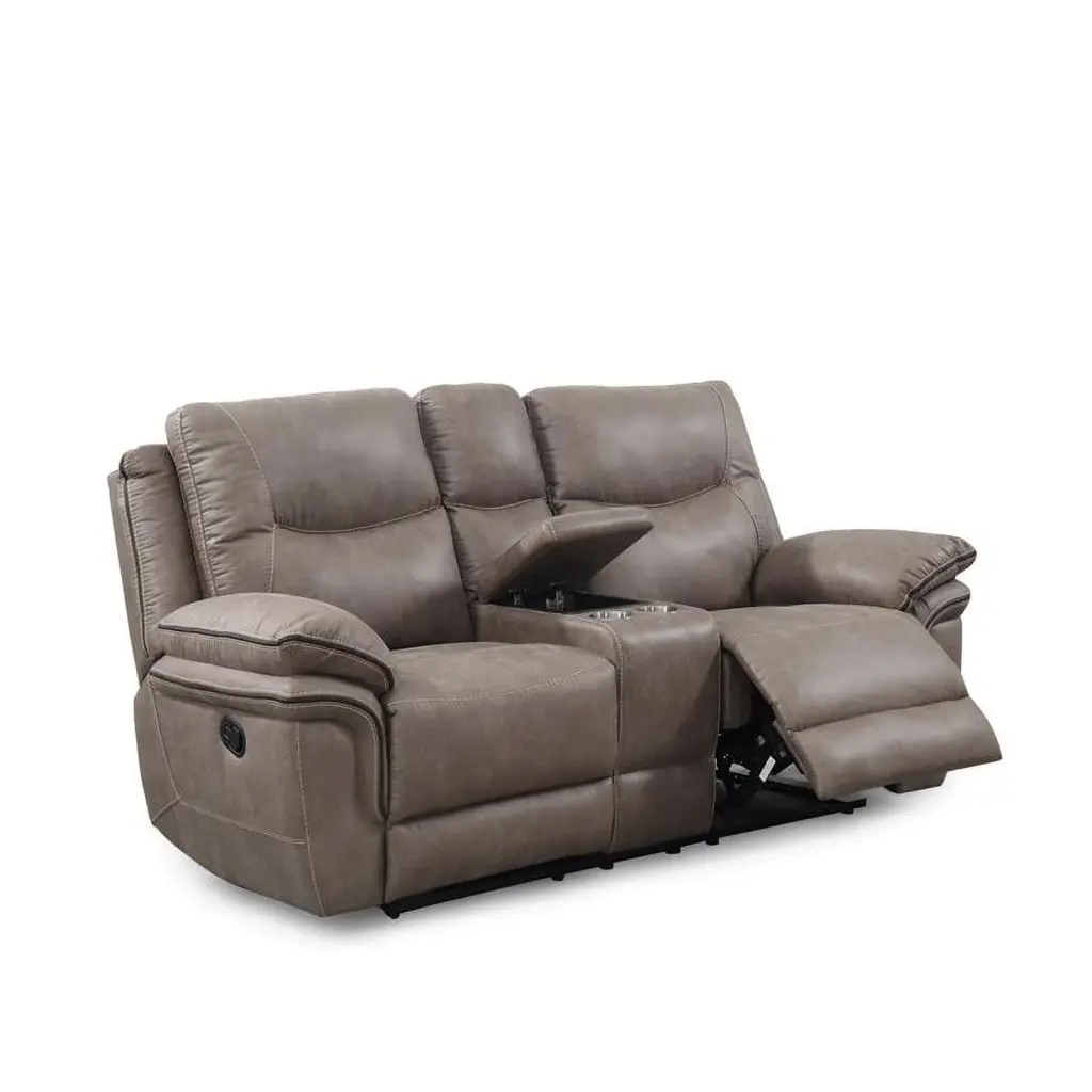 Bowery Hill Transitional Sandy Beige Vinyl Console Recliner Loveseat