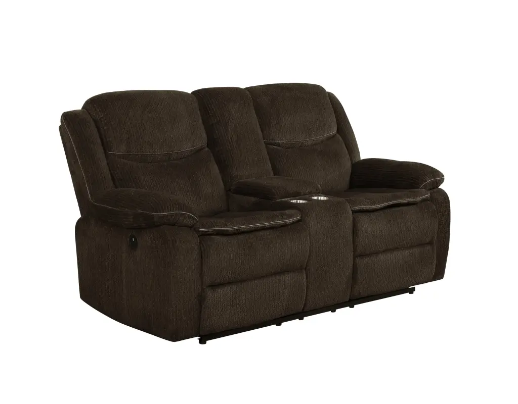 Coaster Jennings Upholstered Power Loveseat Console Brown - Modern Reclining Sofa Coaster Company