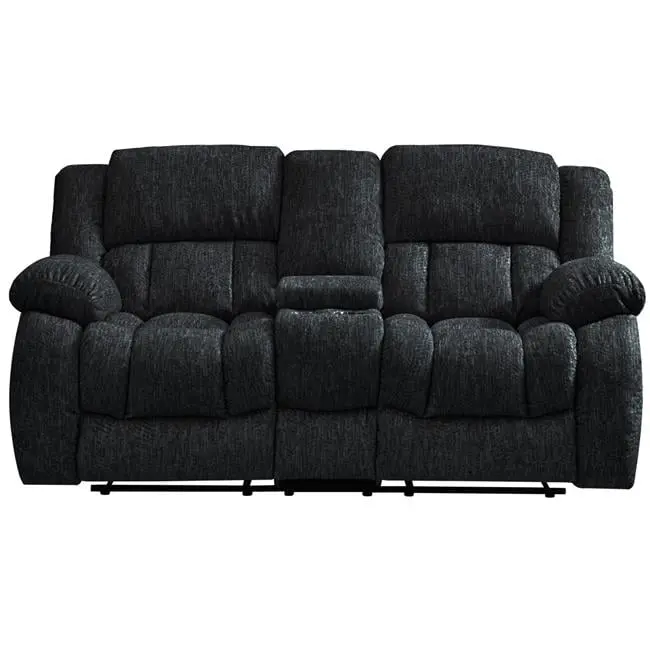 Ebony Black Console Reclining Loveseat - Modern Living Room Furniture Cup Holders Convenience Concepts