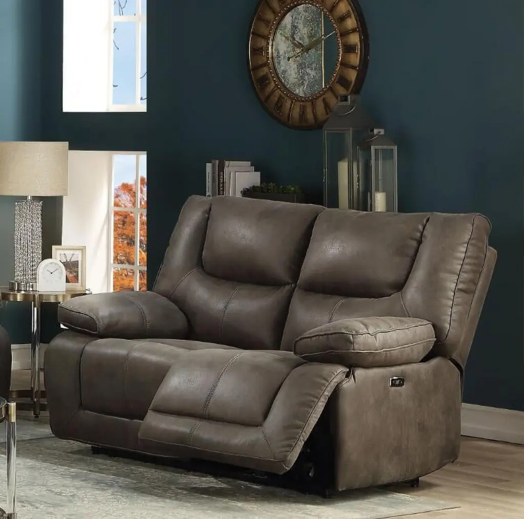 DeeHome ACME Harumi Loveseat Power Motion - Gray Leather-Aire Reclining Sofa