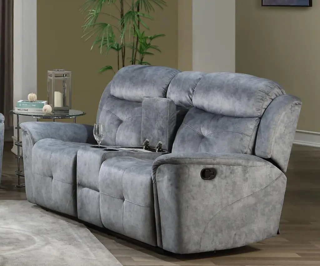 DeeHome ACME Mariana Loveseat Console Silver Gray Fabric - Motion Reclining Sofa