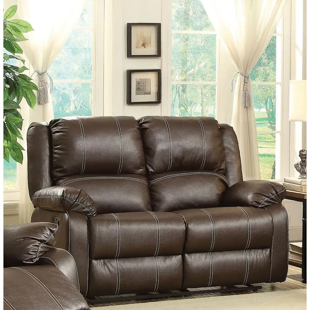 DeeHome ACME Zuriel Loveseat Motion Brown PU 52281 Reclining Sofa