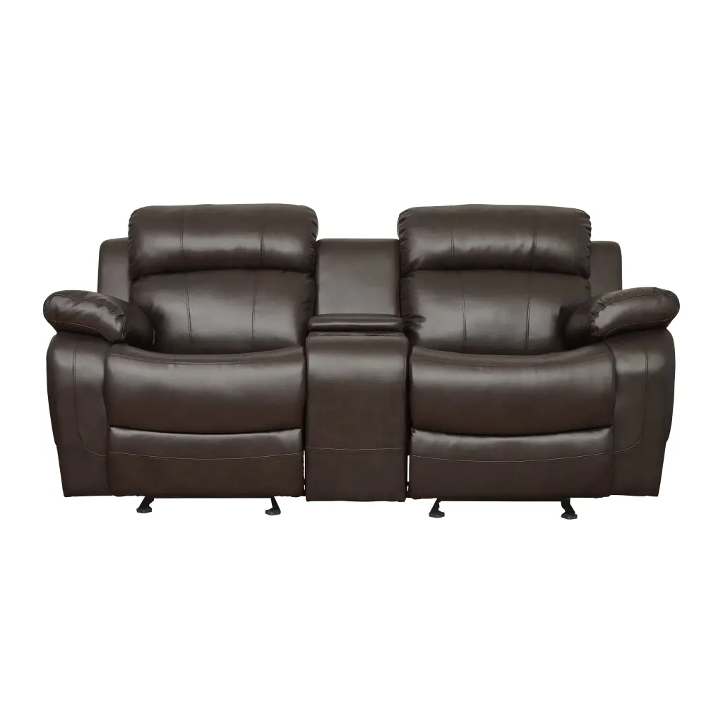 DeeHome Double Glider Reclining Love Seat Center Console Brown Faux Leather Upholstered