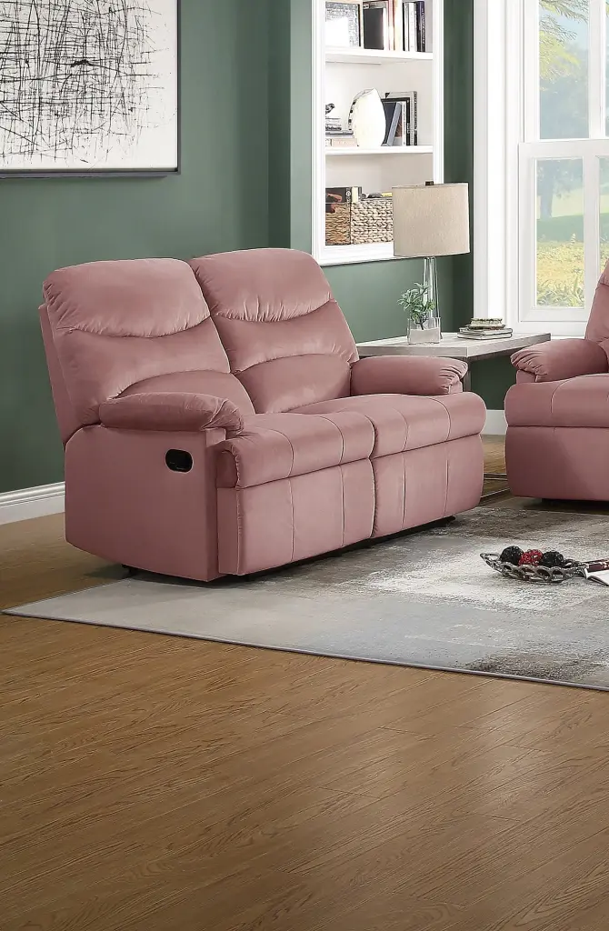 DeeHome Luxurious Velvet Blush Pink 2-Seater Manual Recliner Loveseat - Plush Living Room Furniture