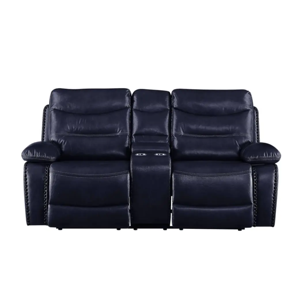 Ergode Motion Navy Leather-Gel Loveseat Console Modern Home