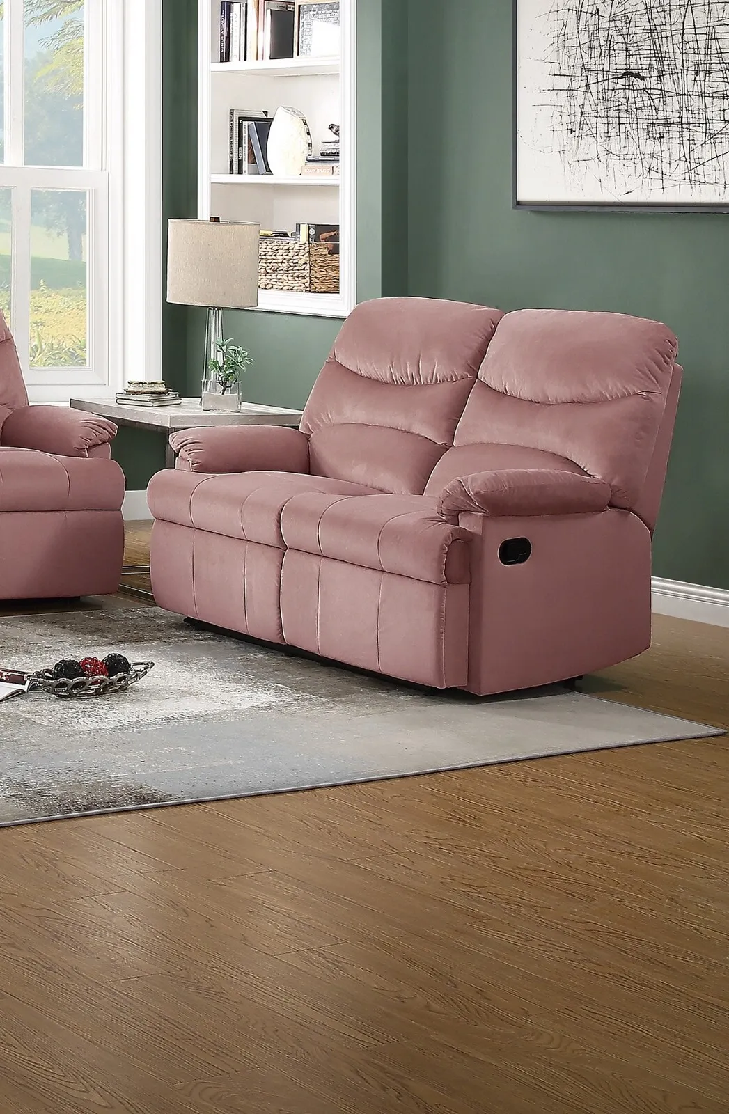 Motion Manual 2-Seater Loveseat Reclining Couch Soft Velvet Blush Pink Esofastore