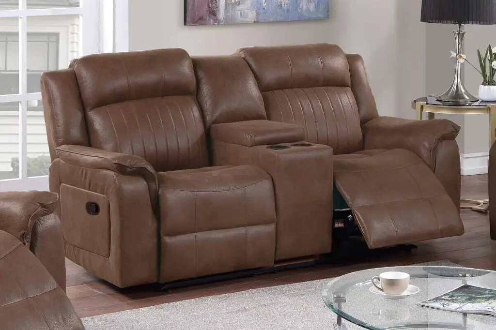 Transitional Dark Coffee Leatherette Motion Loveseat Console Recliner Living Room Sofa Esofastore