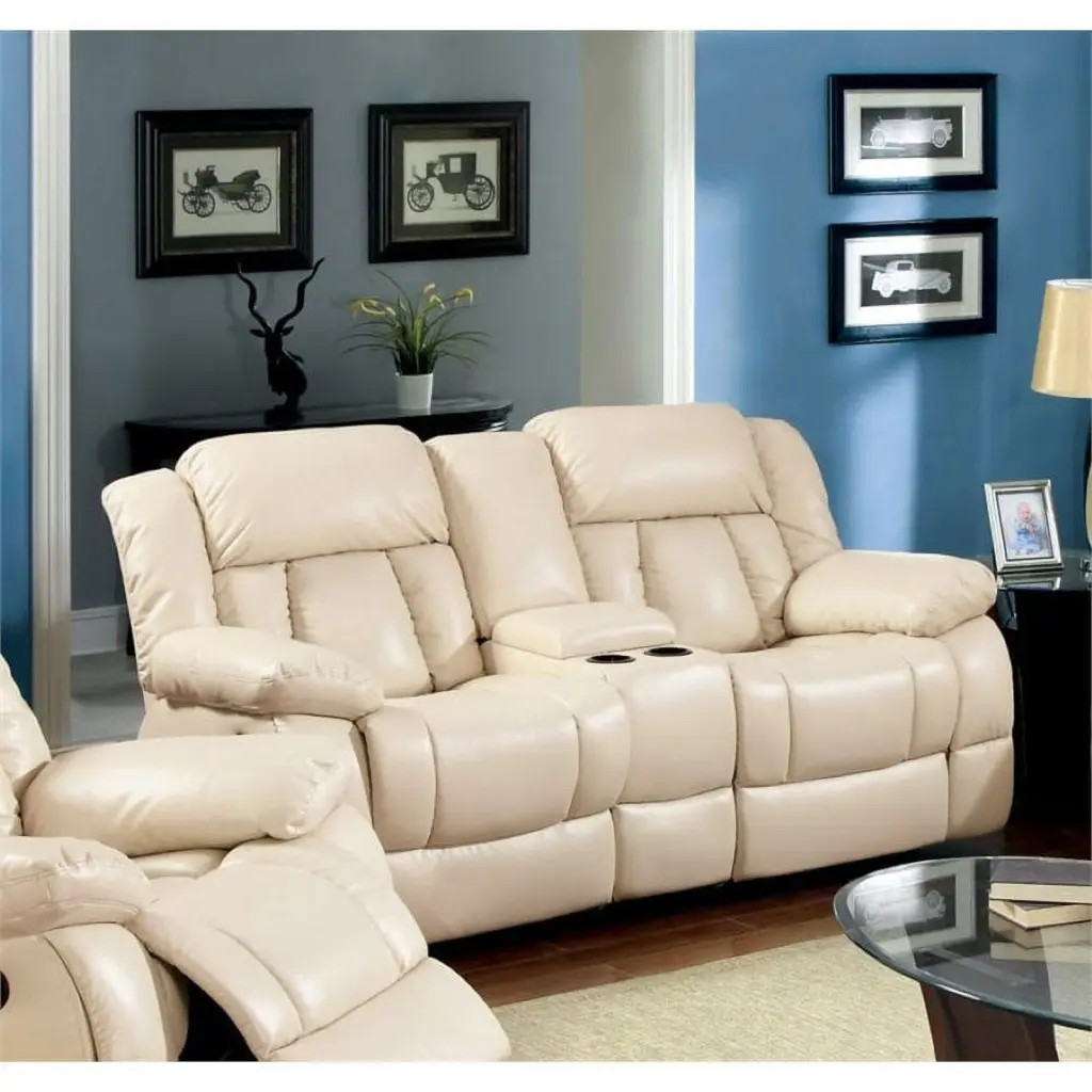 Furniture America Frey Faux Leather Reclining Loveseat Ivory