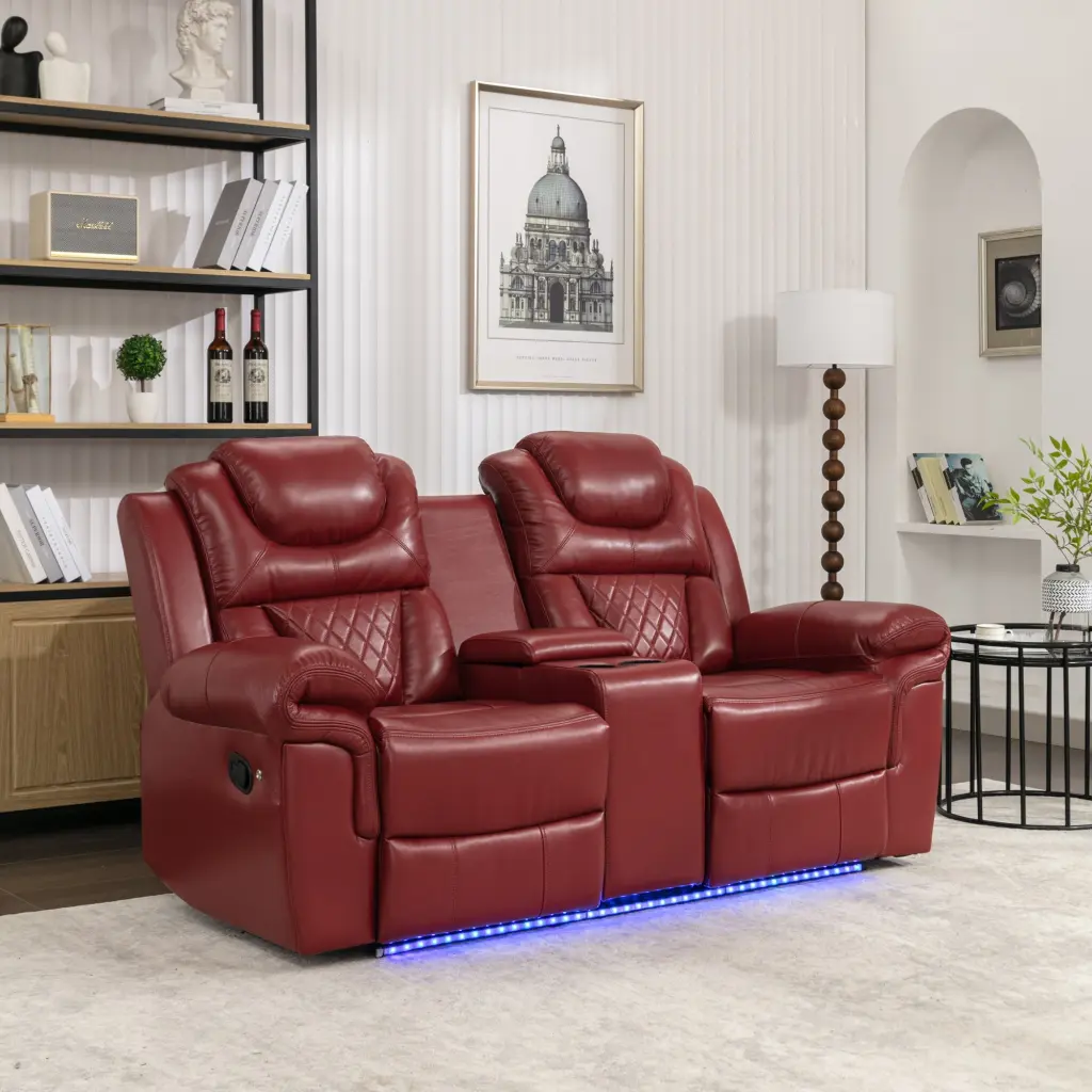 Milo Manual Recliner Loveseat LED Light Strip Red Bold Home Decor Go Green Woods