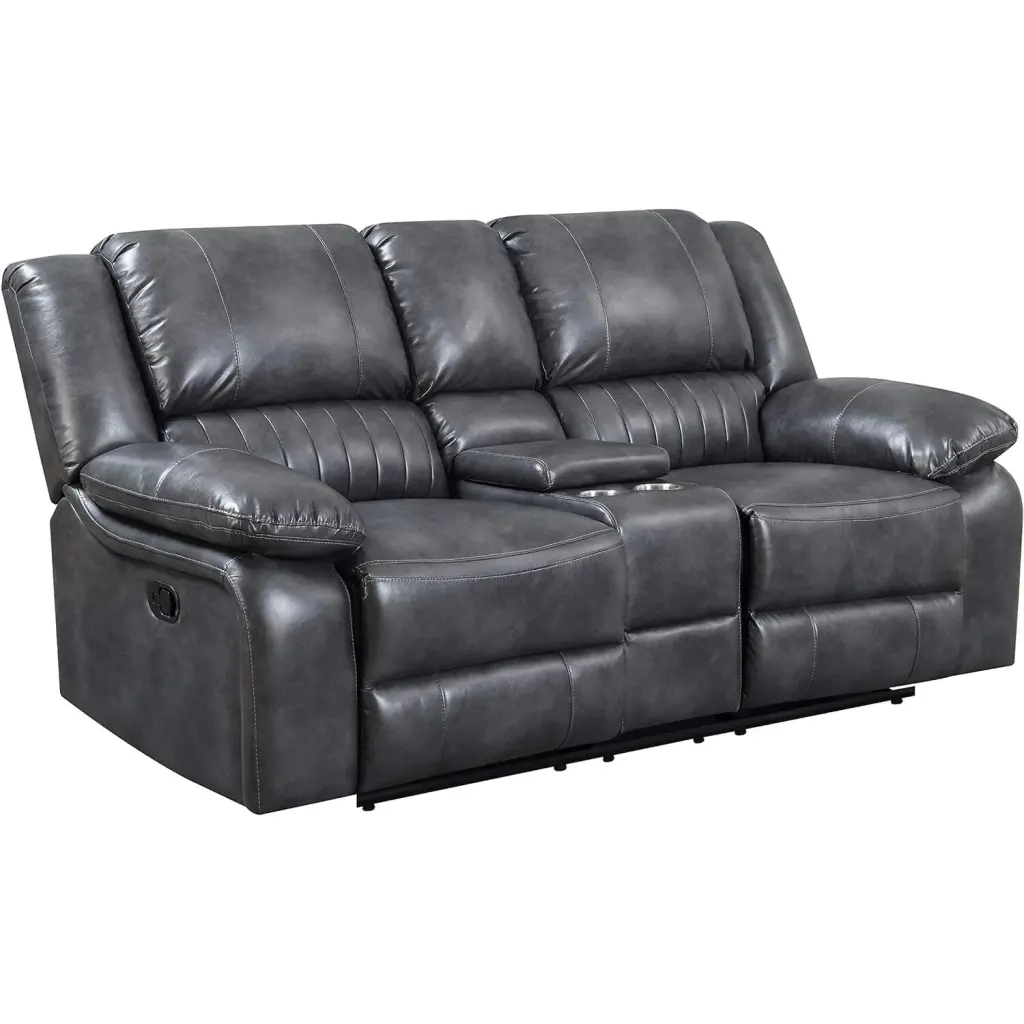 HomeStock Charcoal Gray Reclining Loveseat Dual Recliners - Faux Leather