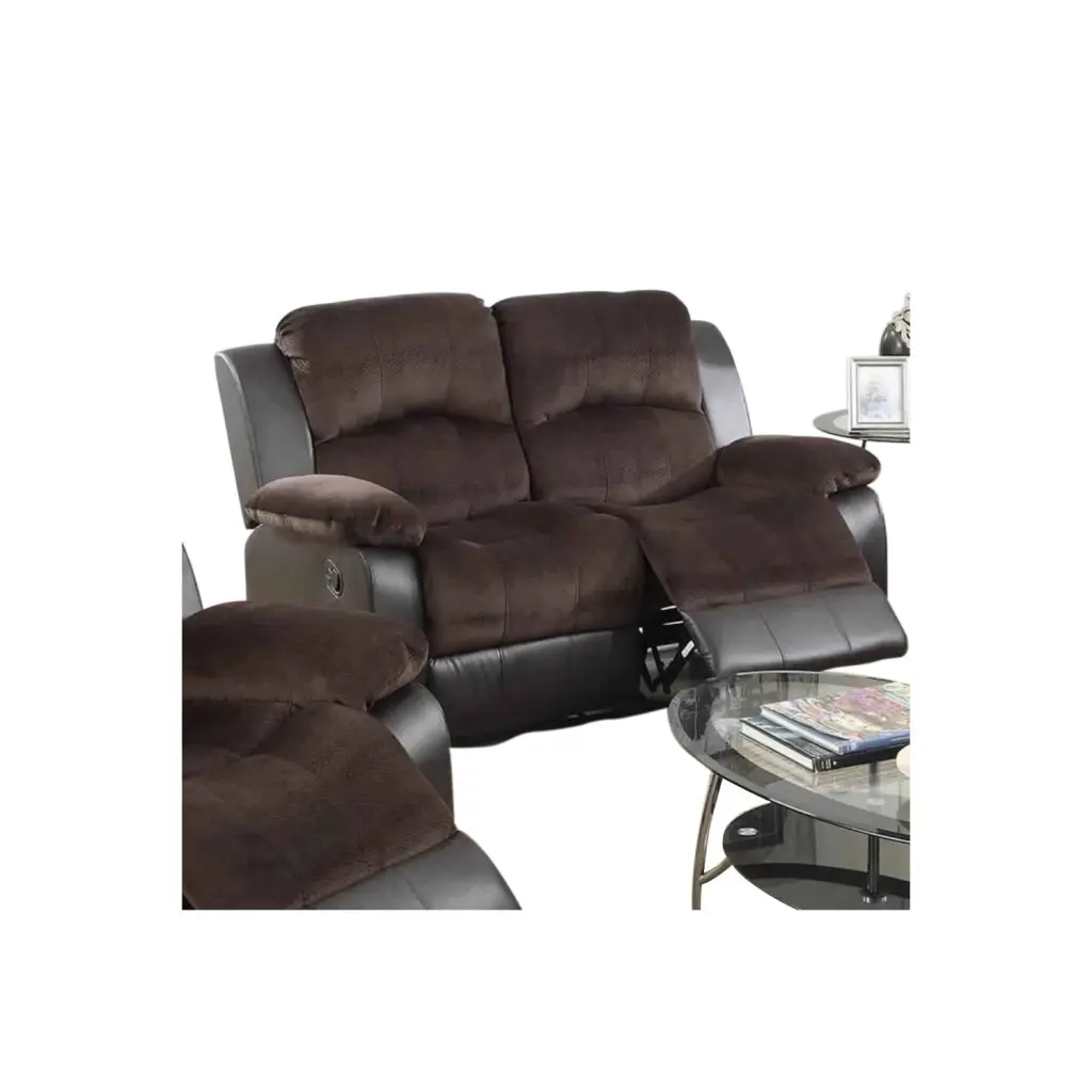 HomeStock Padded Suede Faux Leather Reclining Loveseat Brown - Comfortable Sofa