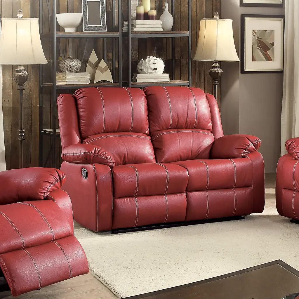 ACME Zuriel Red PU Motion Loveseat Modern Reclining Sofa IM Beauty