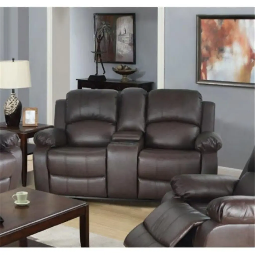 Lucius Large Brown Bonded Leather Reclining Loveseat Comfort KD Gabinete