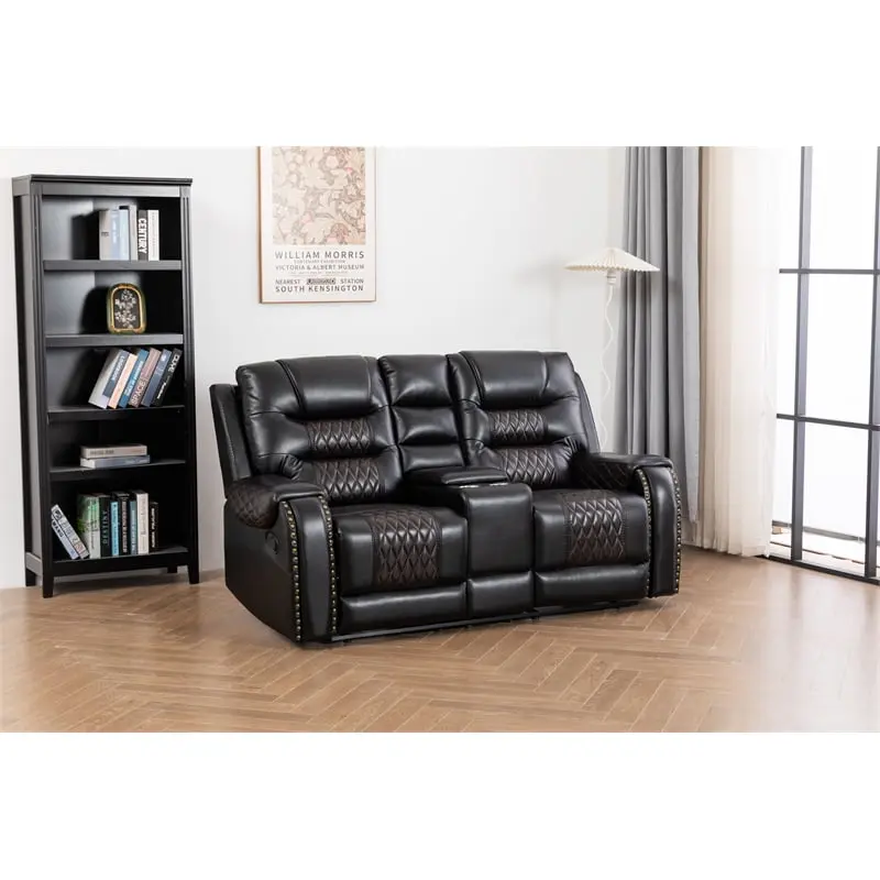 Ilyiano Two Tone Black Faux Leather Reclining Loveseat Kingway Furniture