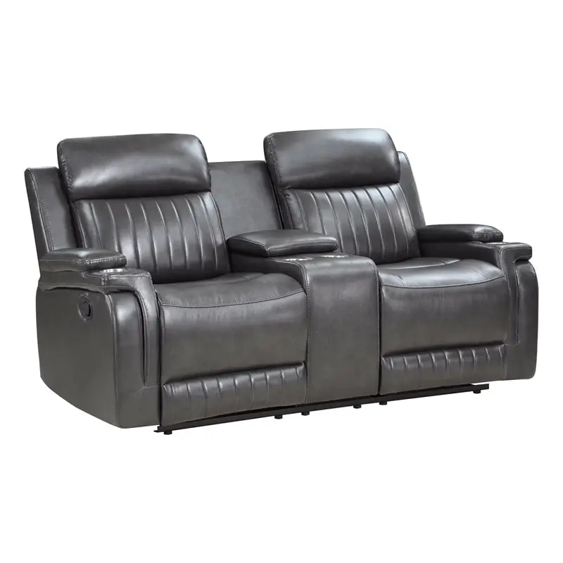 Lexicon Broomfield Faux Leather Double Reclining Love Seat Dark Gray Contemporary Living Room