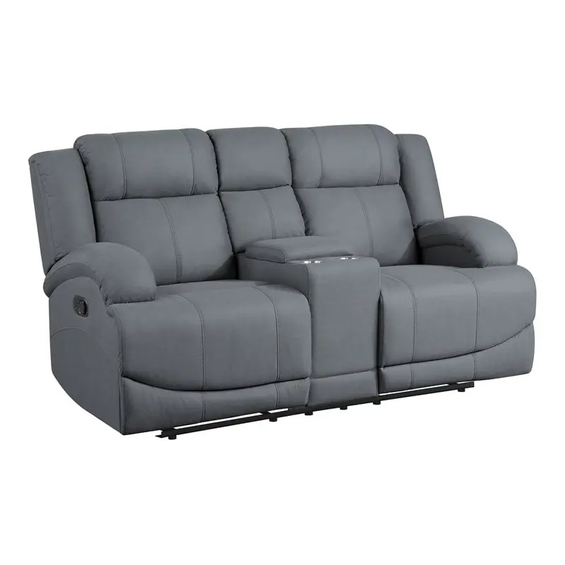 Lexicon Camryn Fabric Double Reclining Loveseat Center Console Blue - Comfortable Recliner Sofa