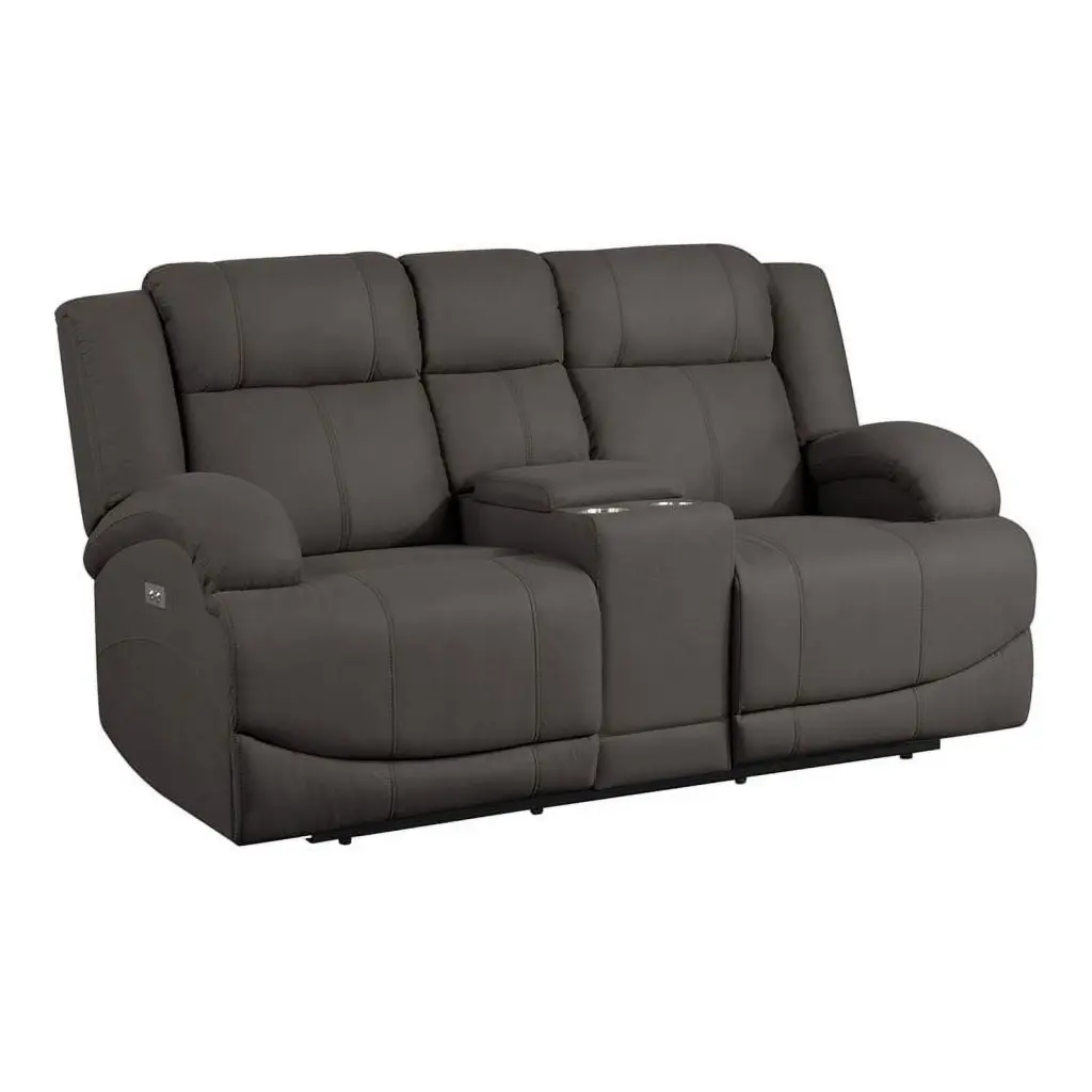 Lexicon Camryn Fabric Power Double Reclining Loveseat Console Chocolate - Modern Recliner