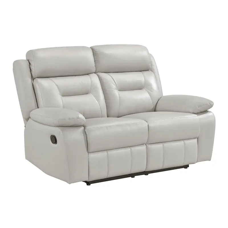 Lexicon Laconia Leather Double Reclining Love Seat Silver Luxury Living Room
