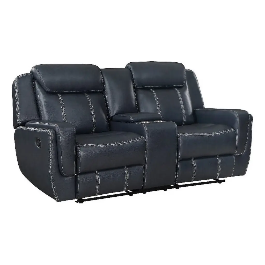 Lexicon Littleton Upholstered Faux Leather Double Reclining Loveseat Blue