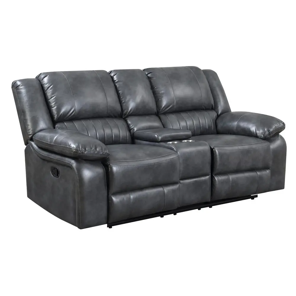 Madrona Burke Reclining Console Loveseat Dual Recliners Leather Upholstery Pillow