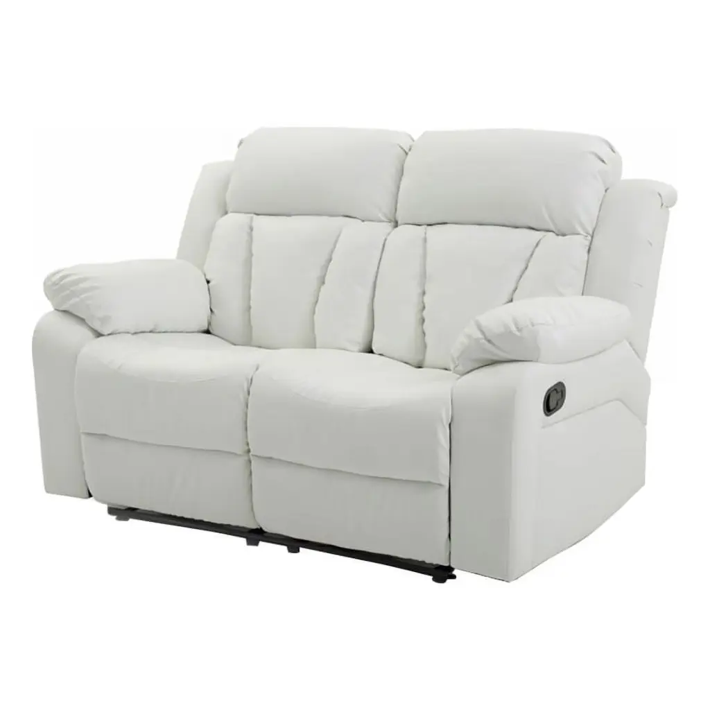 Maklaine 19 White Faux Leather Reclining Channel Tufted Loveseat