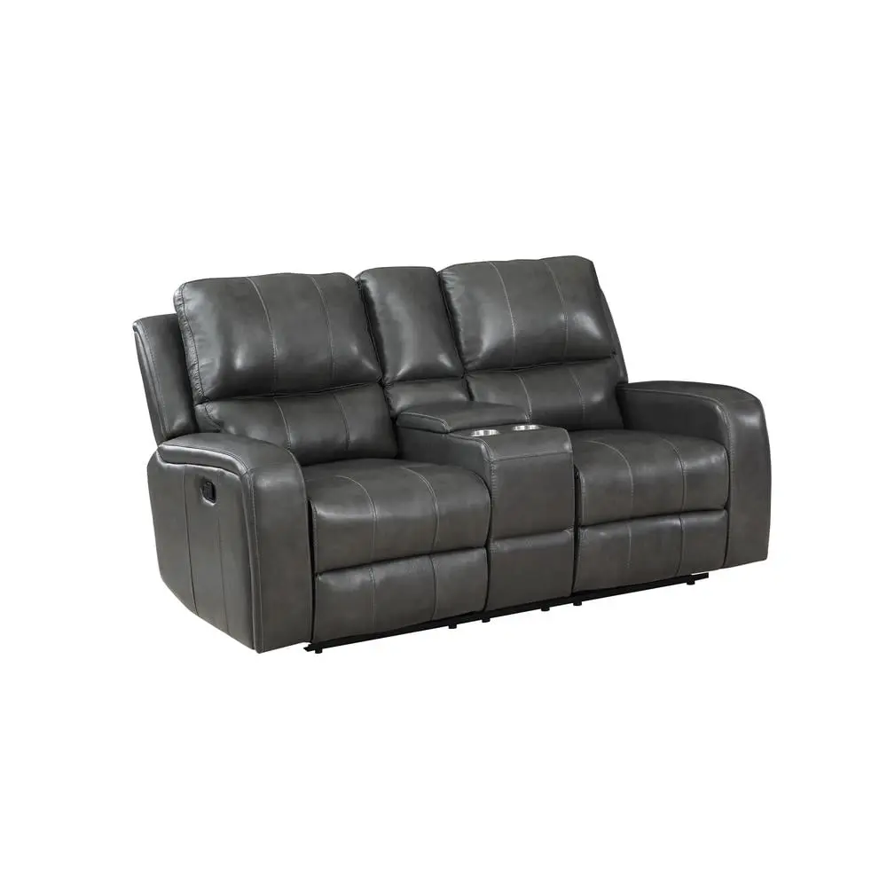 New Classic Furniture Linton Leather Console Loveseat w/ Dual Recliners Gray - Premium Living Room Sofa