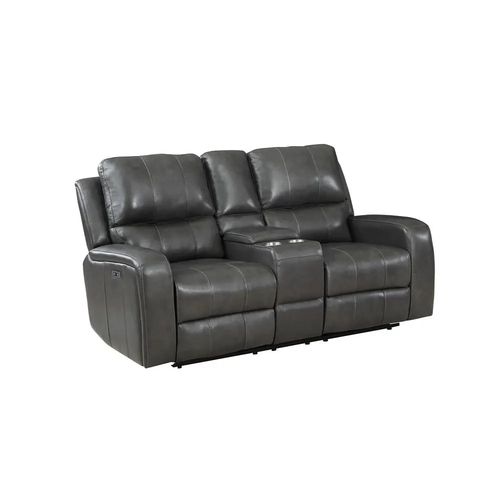 New Classic Furniture Linton Leather Console Loveseat Power Footrest Gray - Premium Two-Seater Recliner