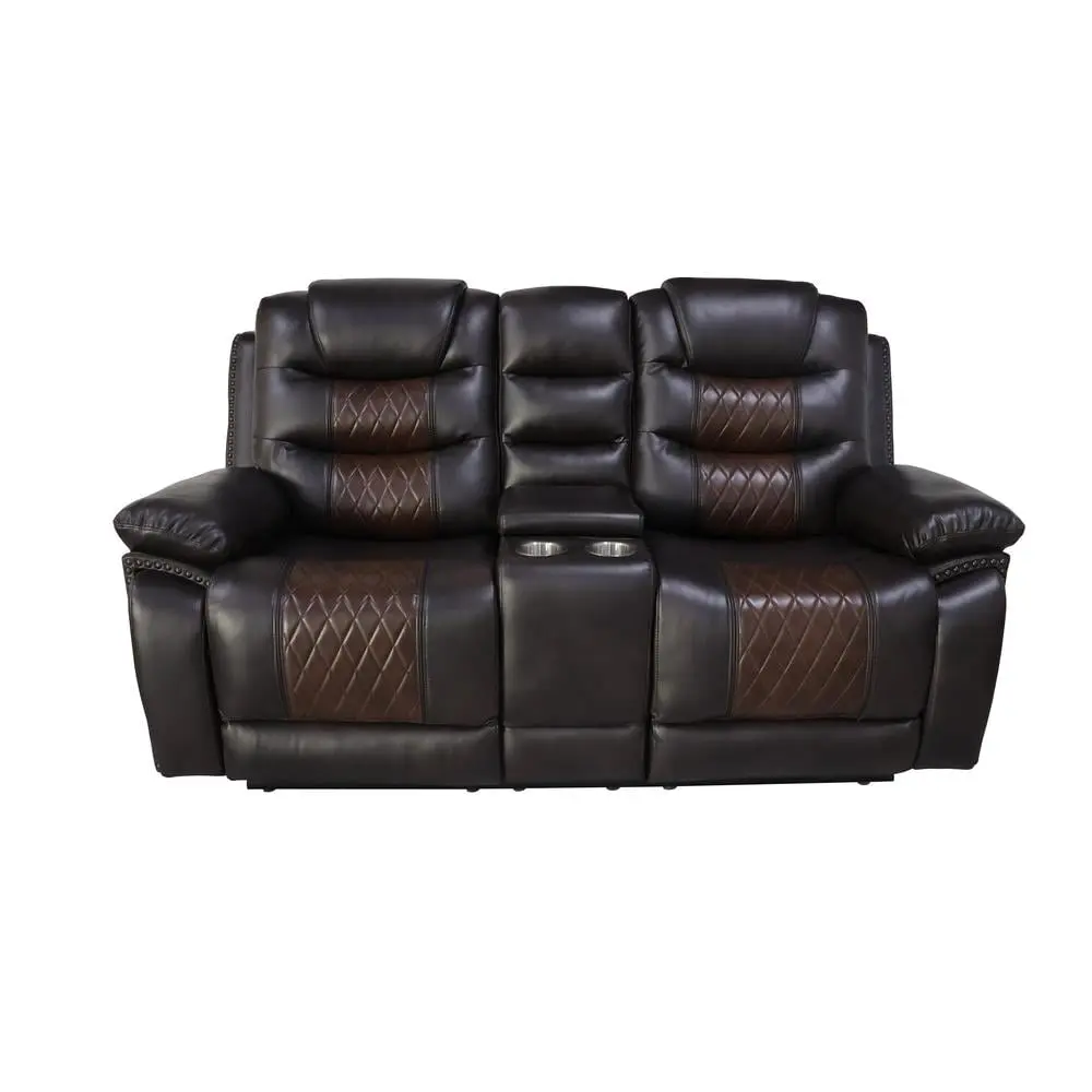 New Classic Furniture Nikko Leather Console Loveseat Power Footrest Brown - Reclining Sofa