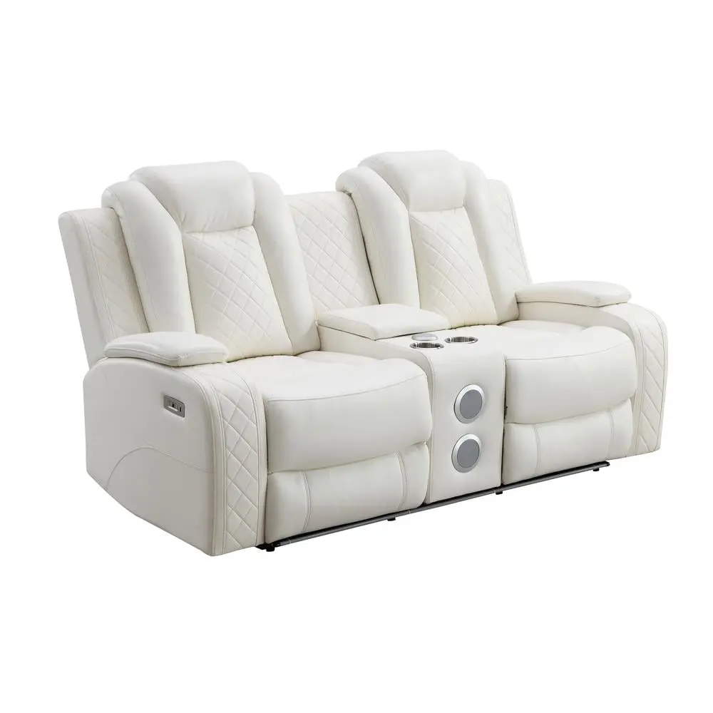 New Classic Furniture Orion Leather Console Loveseat Dual Recliners White