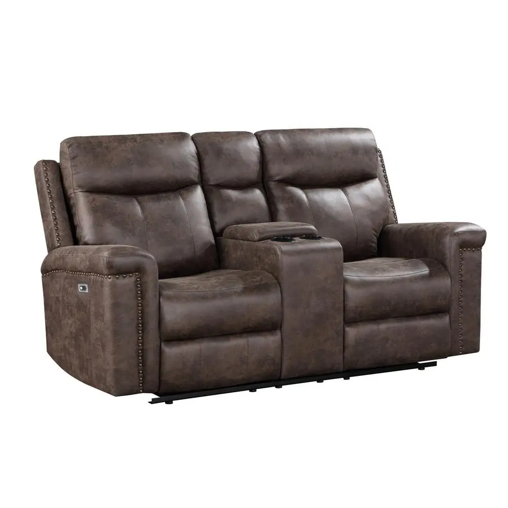 New Classic Furniture Quade Polyester Fabric Power Console Loveseat Mocha