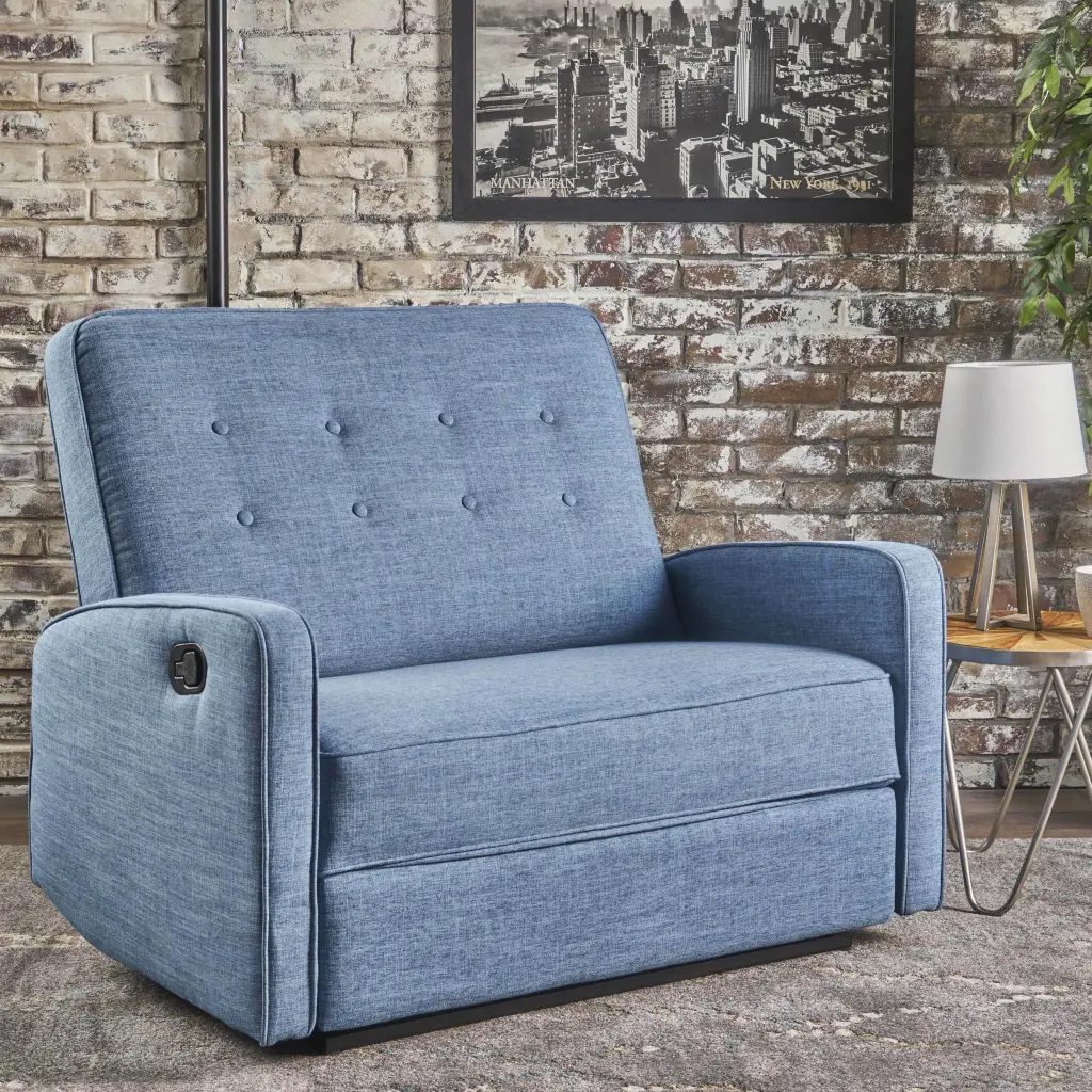 Noble House Callico Indoor Recliner Fabric Loveseat Blue